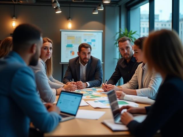 Sesión corporativa mostrando diversidad y colaboración en Meridian Strategy Partners